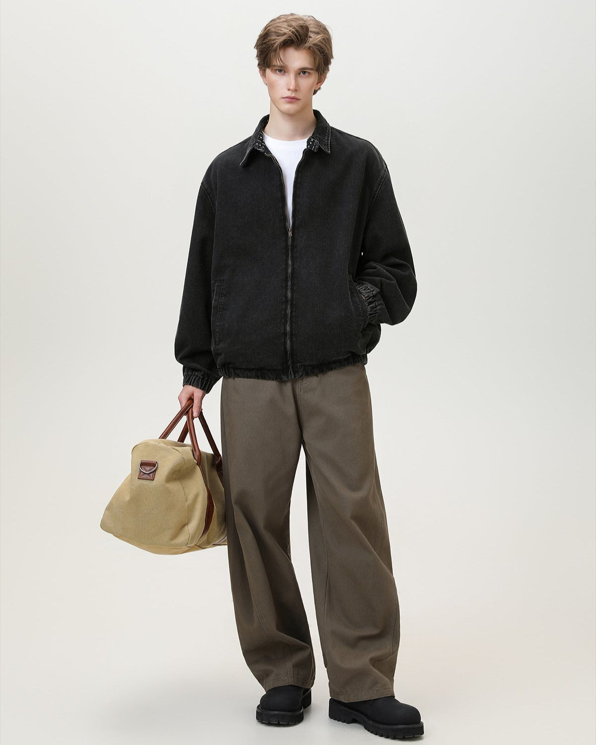 Oversized zwarte denim jas met rits