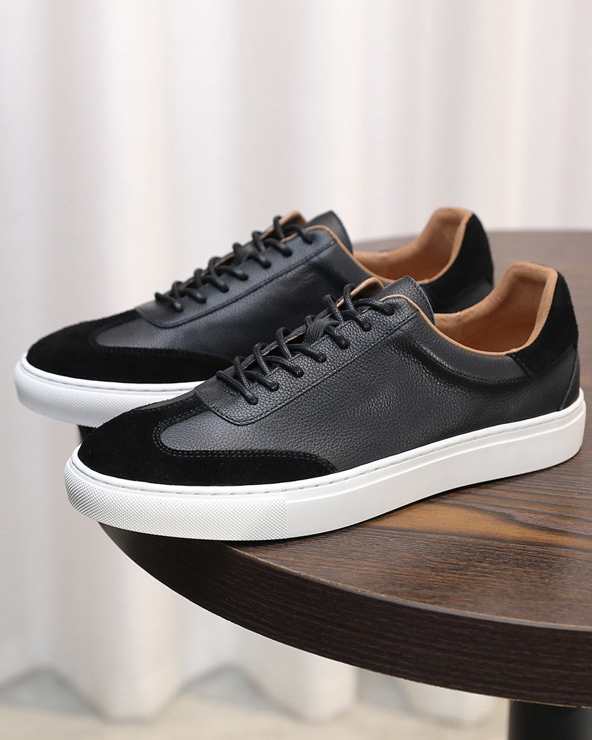 Leren en suède lage sneakers met contrasterende zool