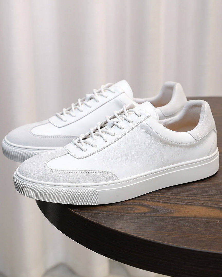 Leren en suède lage sneakers met contrasterende zool