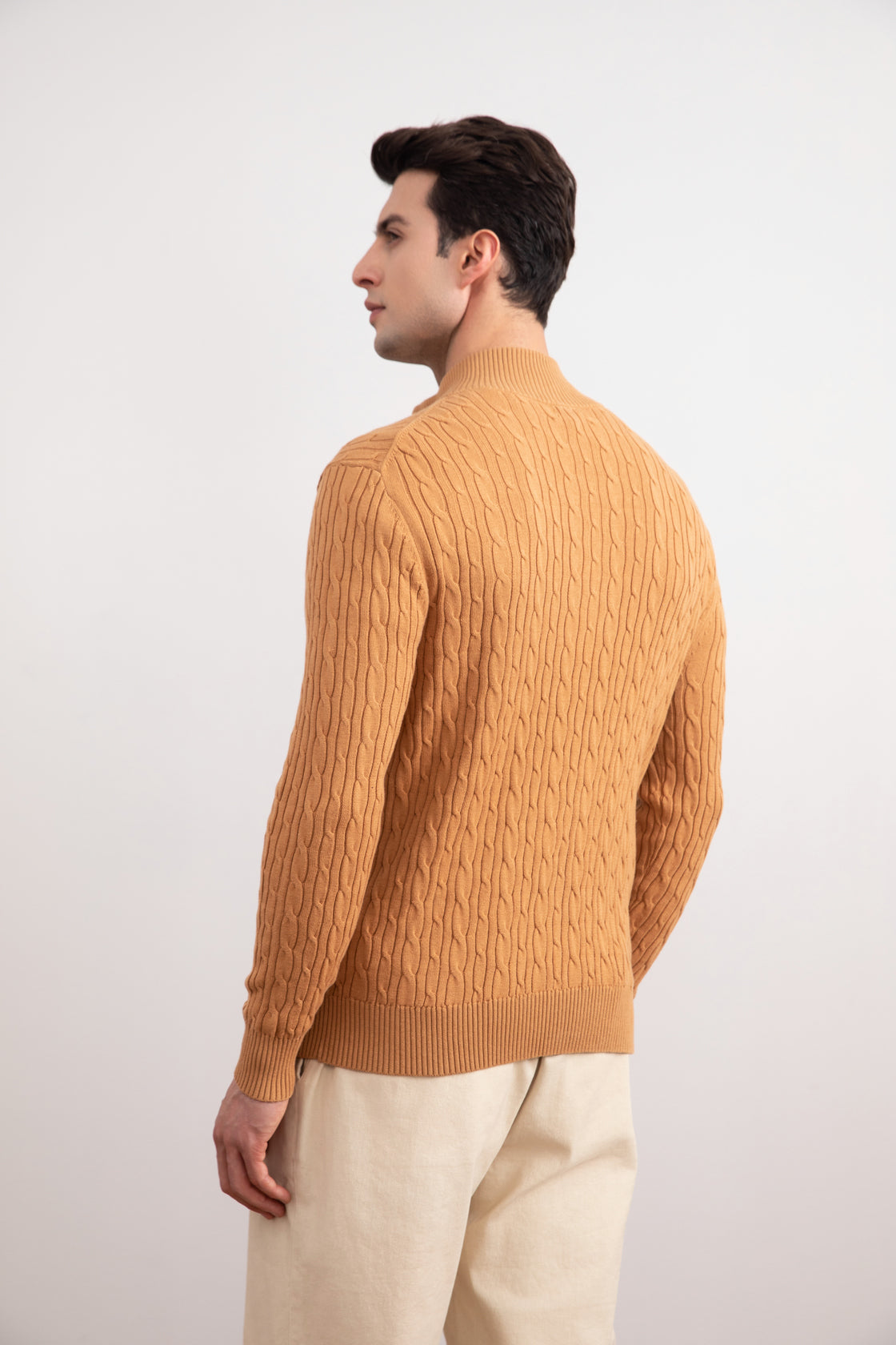 Suéter com full-zip e malha de cabos Sienna