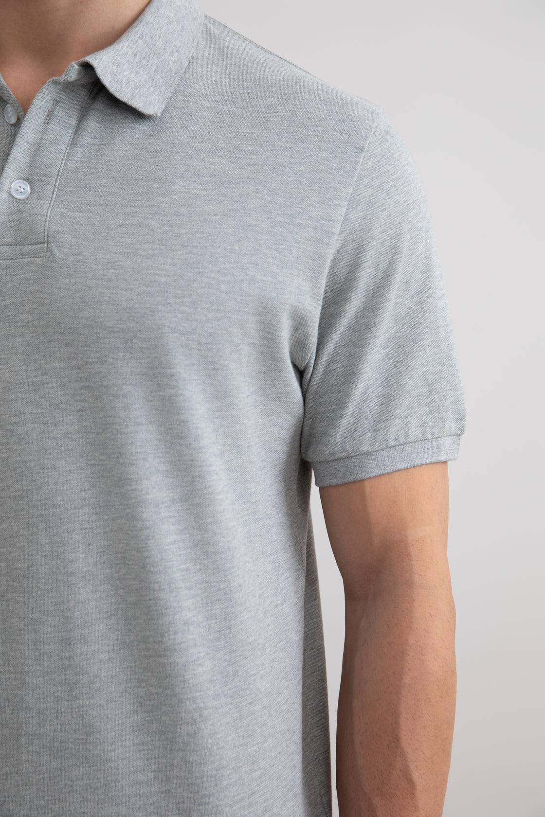 Camisa polo cinza em piqué de algodão mesclado
