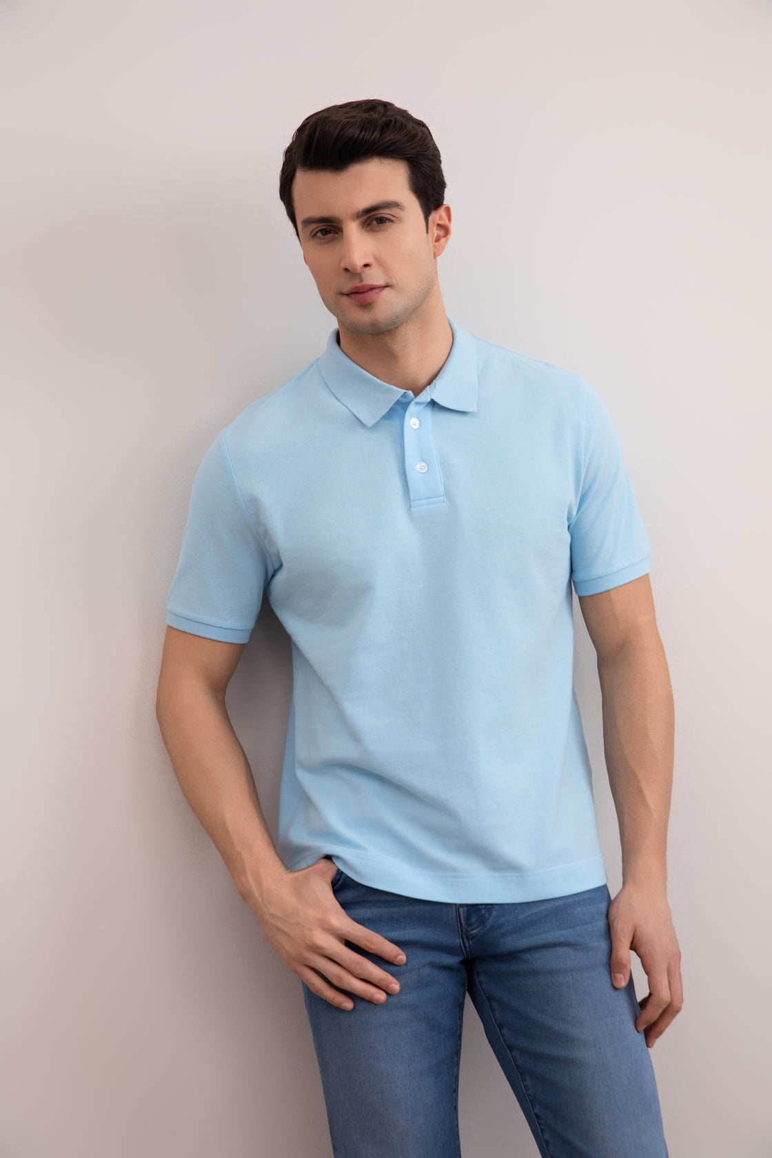 Camisa polo azul oceânica de algodão piqué