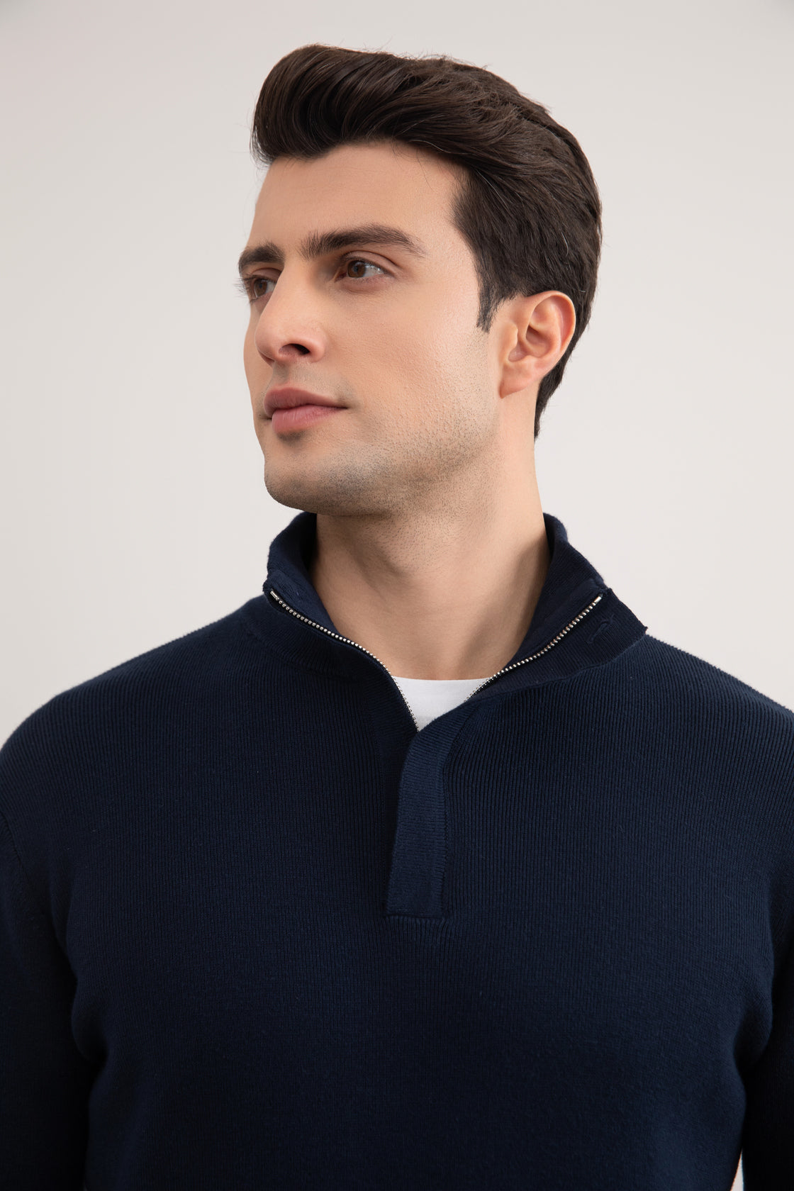 Suéter de gola alta Half-Zip íper azul-marinho