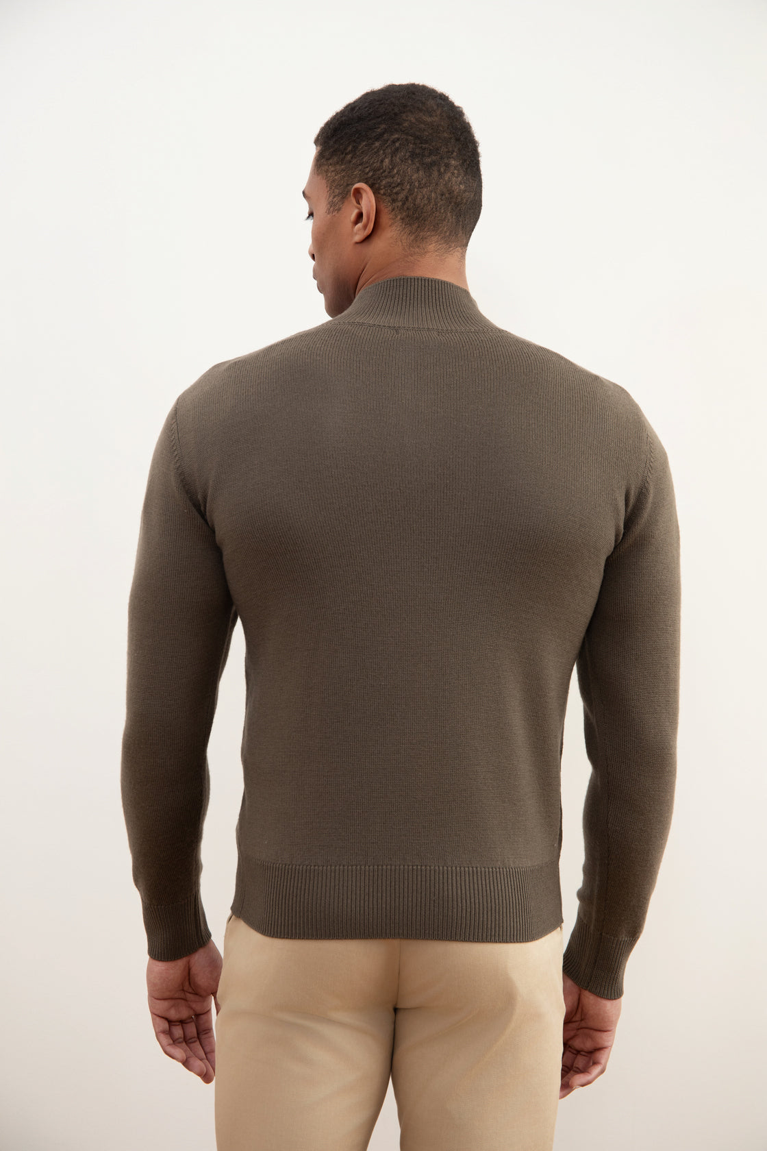 Suéter de lã merino Half-Zip cor taupe
