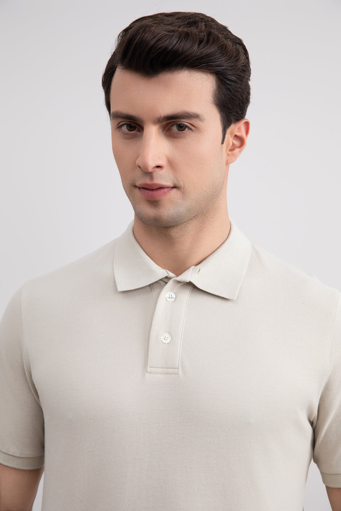 Camisa polo bege de algodão piqué
