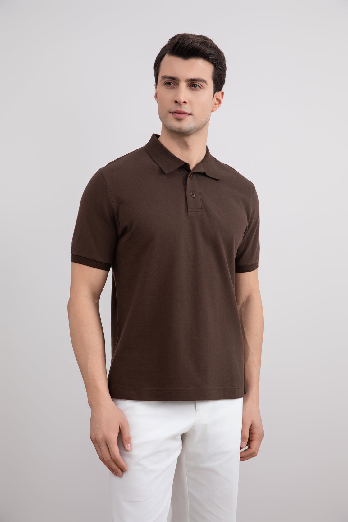 Camisa polo marrom de algodão piqué