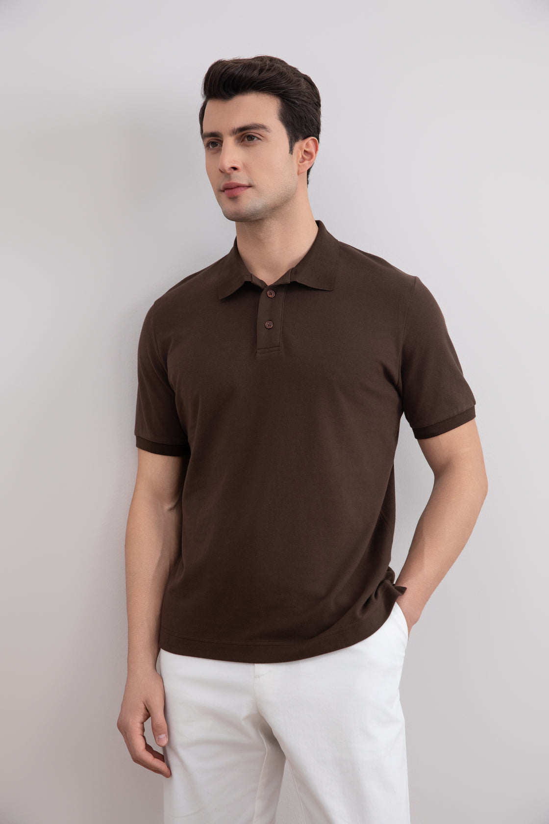 Camisa polo marrom de algodão piqué