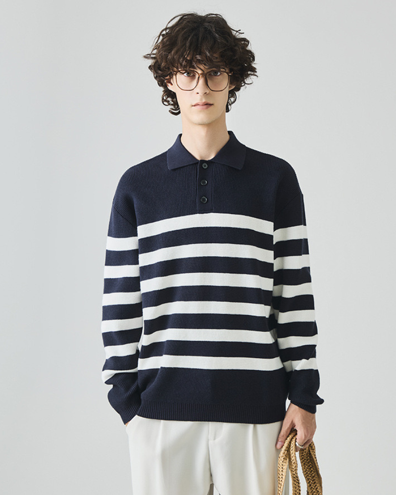 Camisa polo listrada de manga longa