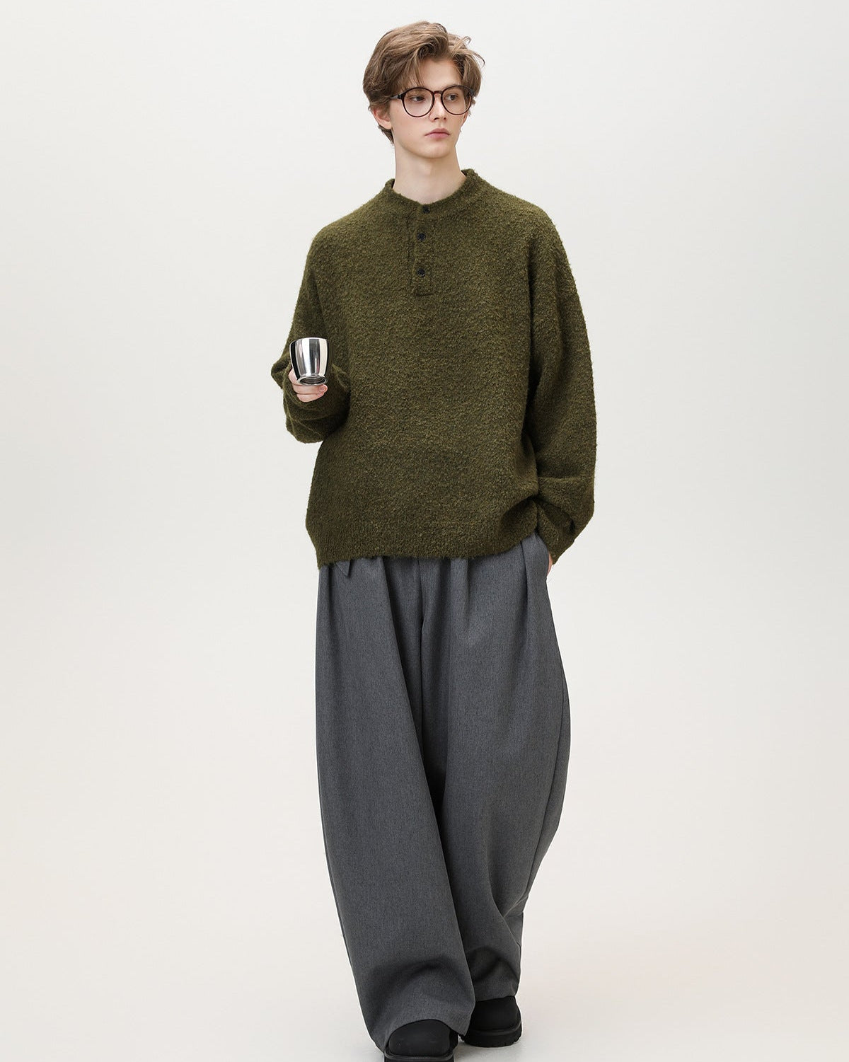 Suéter de malha Henley escovado