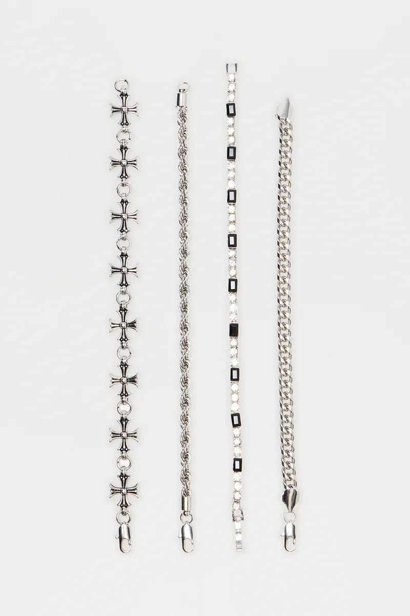 Conjunto de Pulseiras Flame To Fame - Prata/Preto