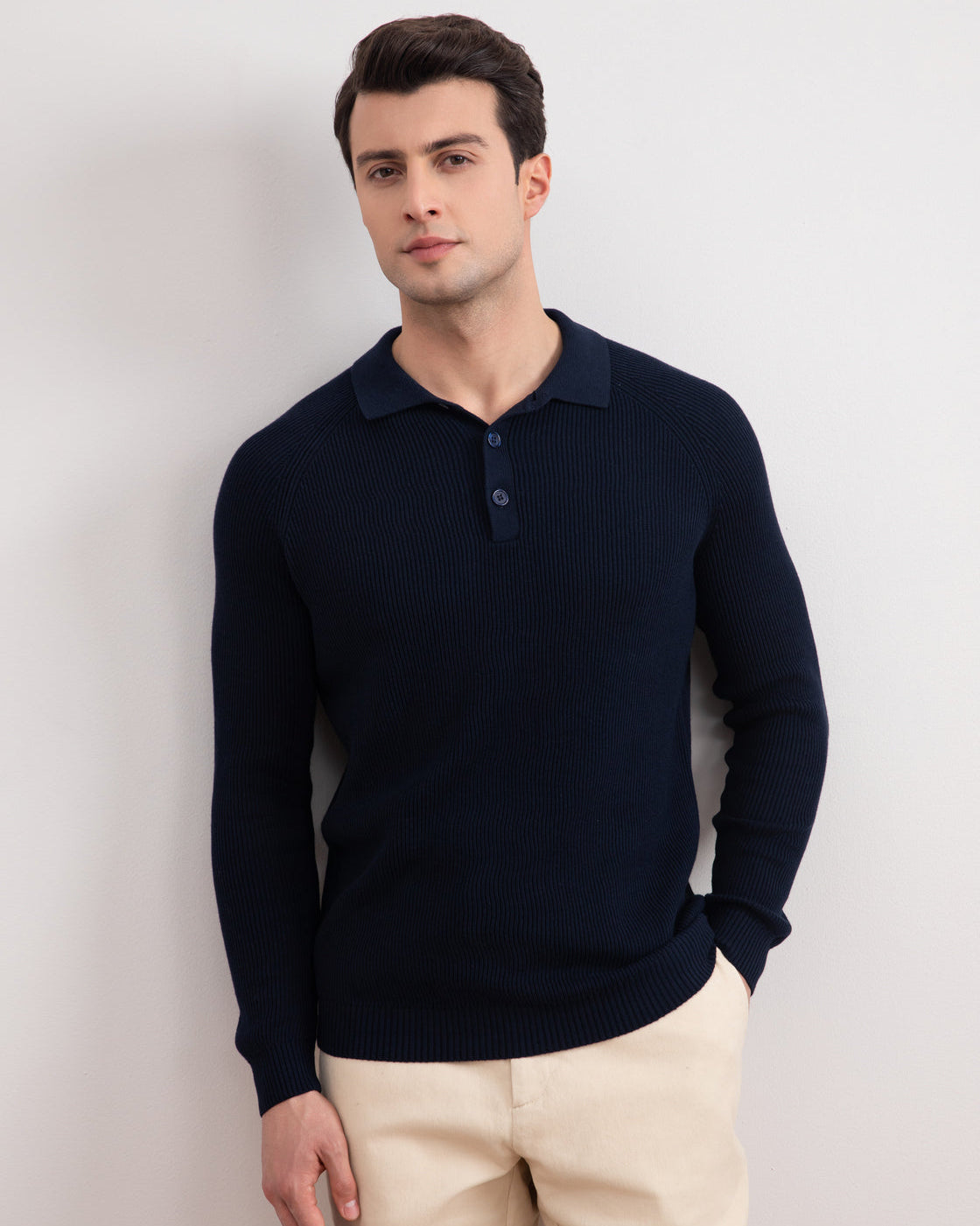 Camisola pólo com nervuras inglesa azul-marinho