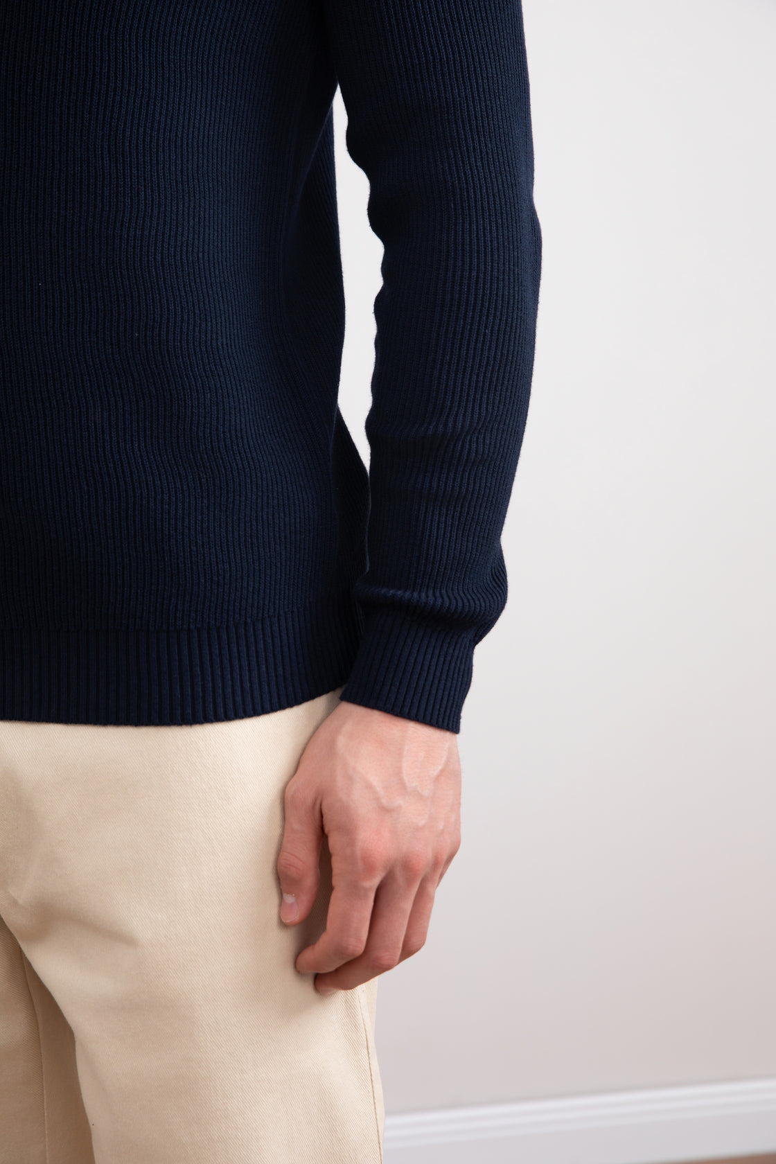 Camisola pólo com nervuras inglesa azul-marinho