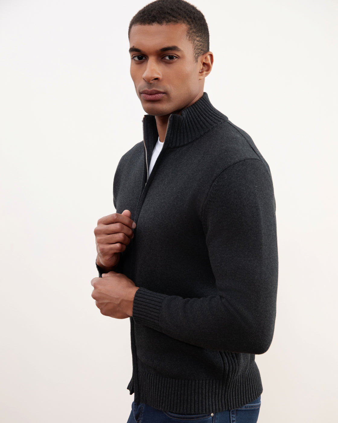 Camisola com canelado e fecho de correr Charchoal