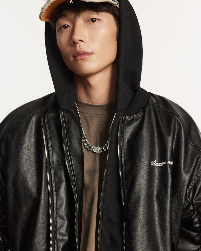 Casaco bomber descontraído em pele ANSWER ME com bordados