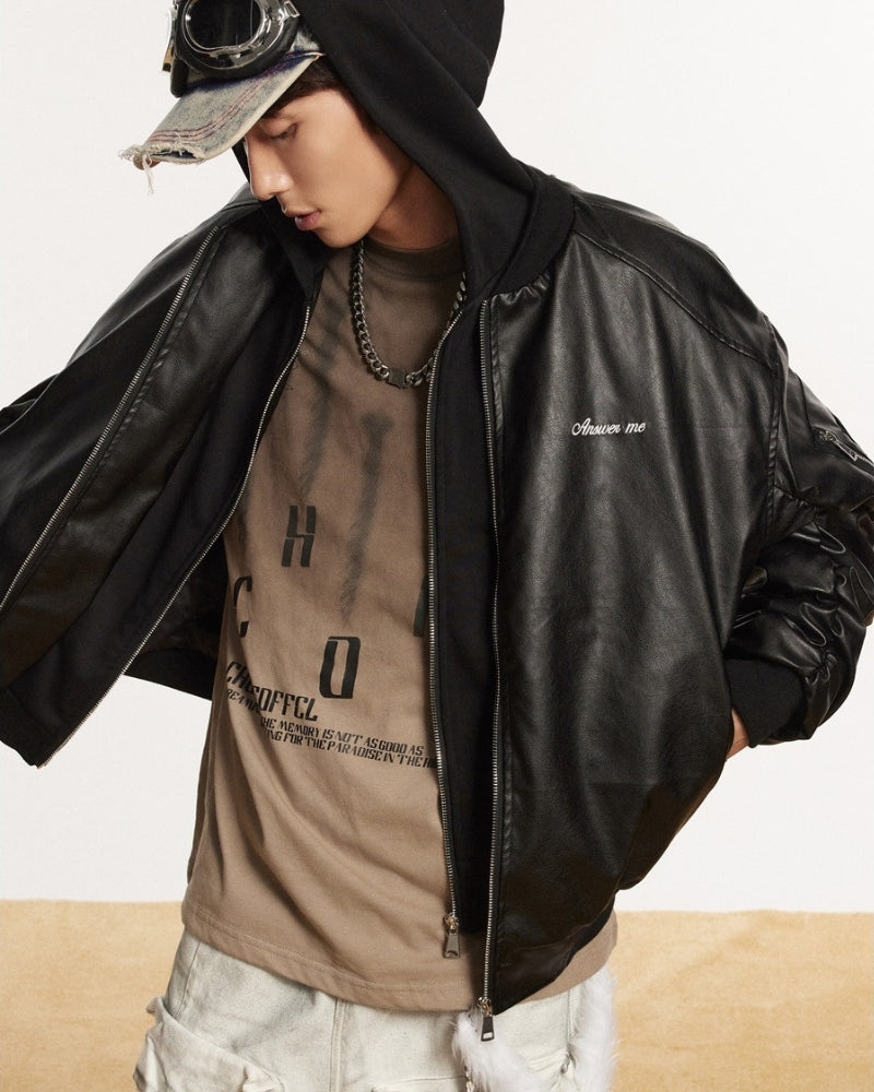 Casaco bomber descontraído em pele ANSWER ME com bordados