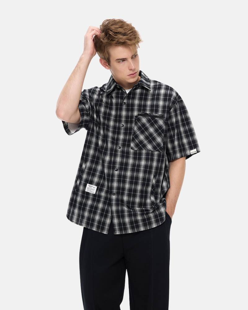 Camisa de manga curta xadrez de corte descontraído