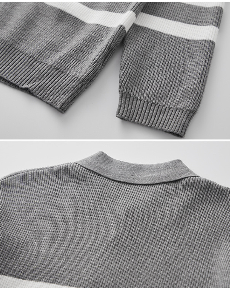 Camisa pólo às riscas de manga comprida