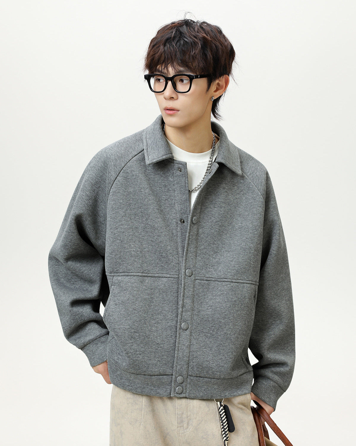 Casaco curto com raglan em mistura de lã - Texturizado Casual Oversized Fit