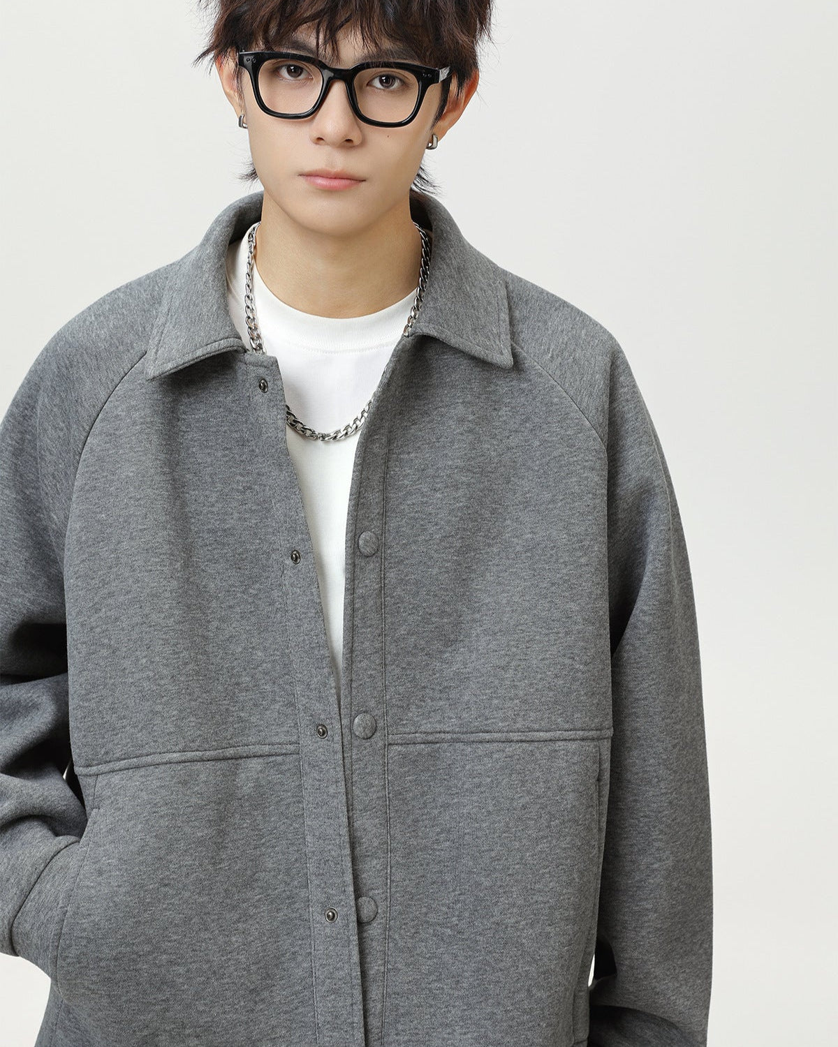 Casaco curto com raglan em mistura de lã - Texturizado Casual Oversized Fit