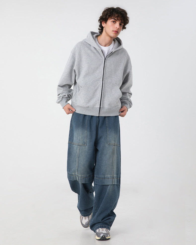 Strukturjeans med delad fåll