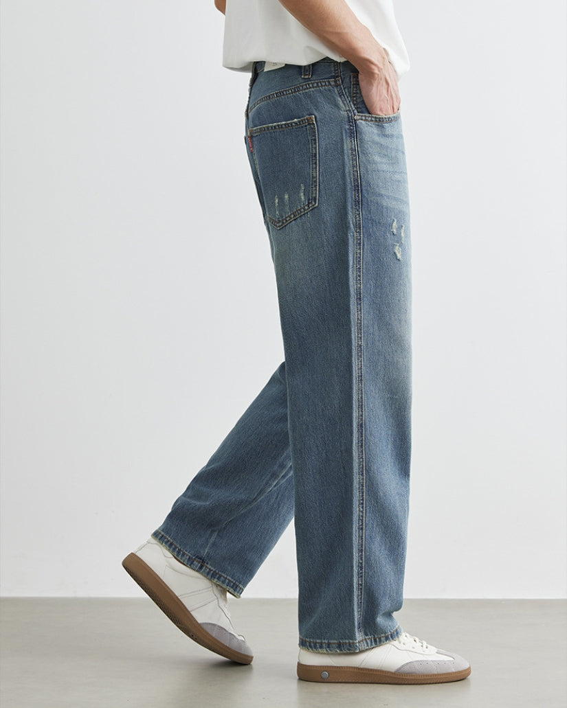 Vintage Wash Denim Jeans med raka ben