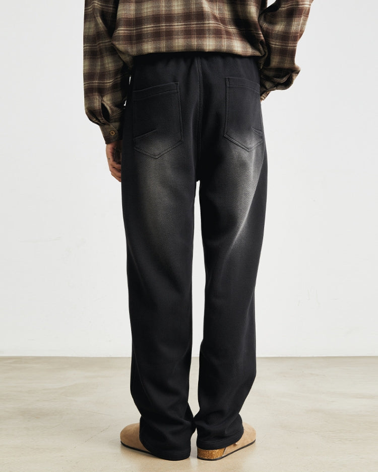 Black Washed Soft Feel Straigh Leg Pants med midjeband och dragsko