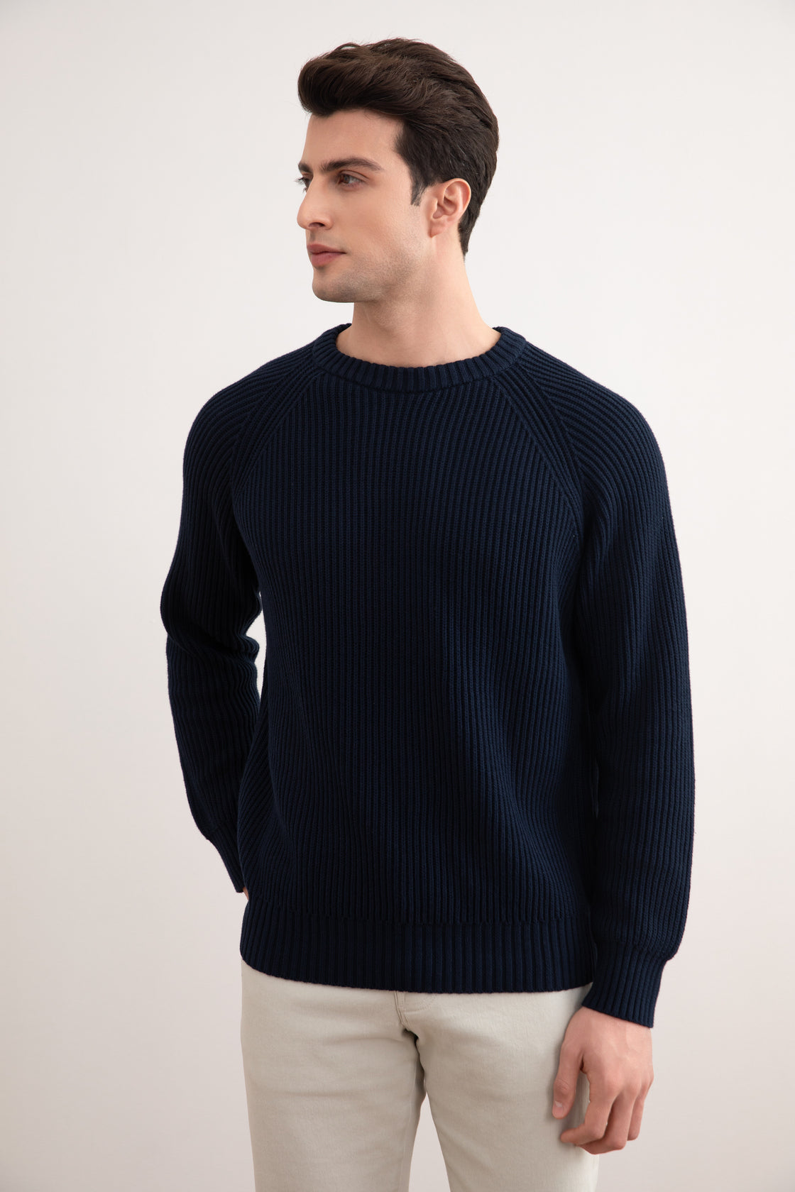 Marinblå engelsk ribbad Crewneck