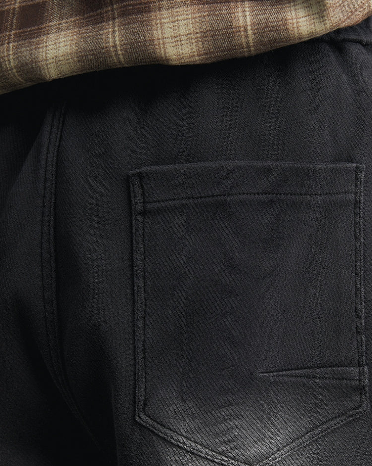 Black Washed Soft Feel Straigh Leg Pants med midjeband och dragsko