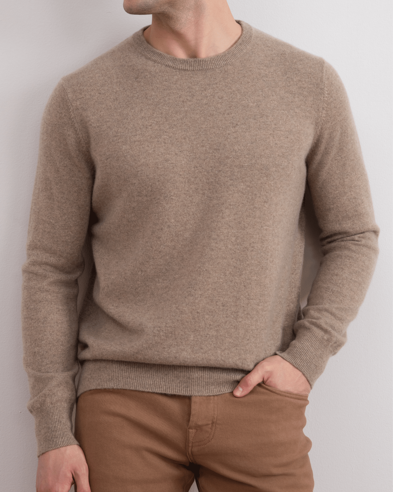 Light Taupe Mélange Cashmere Crewneck