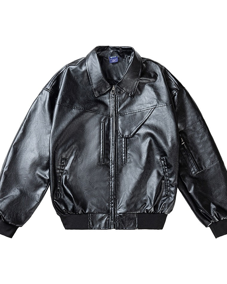 The Crossline American Retro Rock Motorcycle PU Leather Jacket