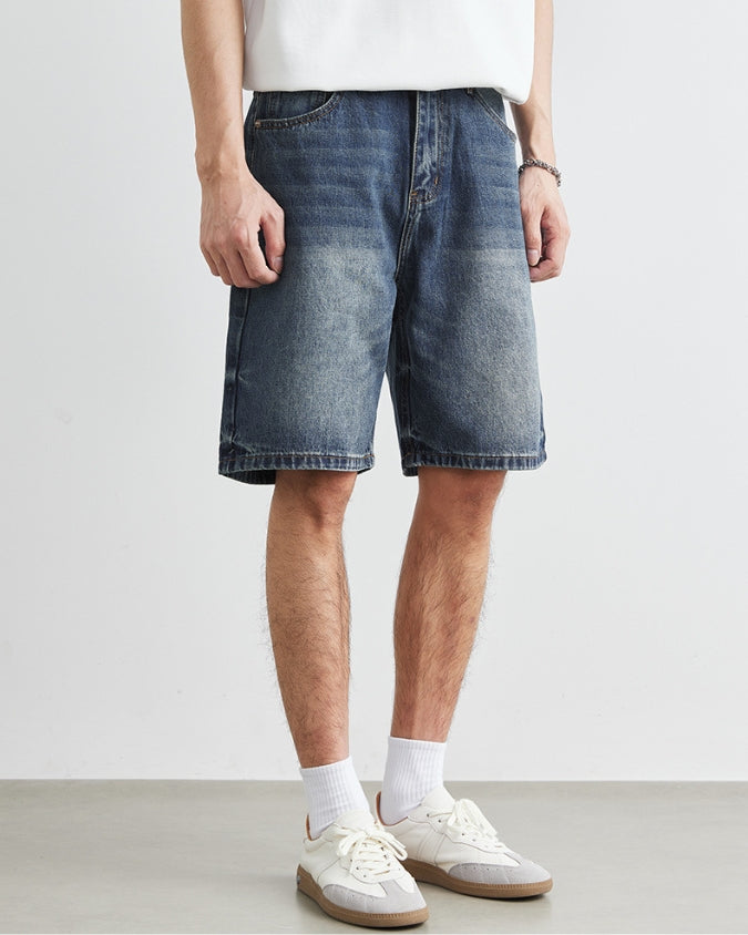 Lacivert Yıkama Denim Şort