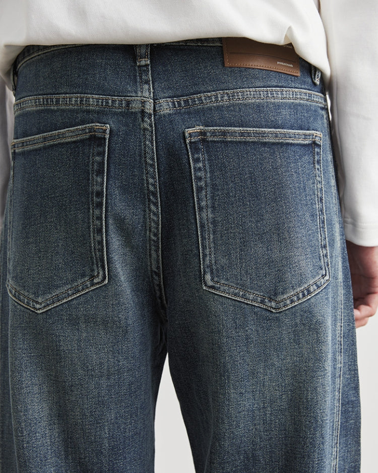 Koyu Indigo Vintage Yıkama Geniş Paça Kot