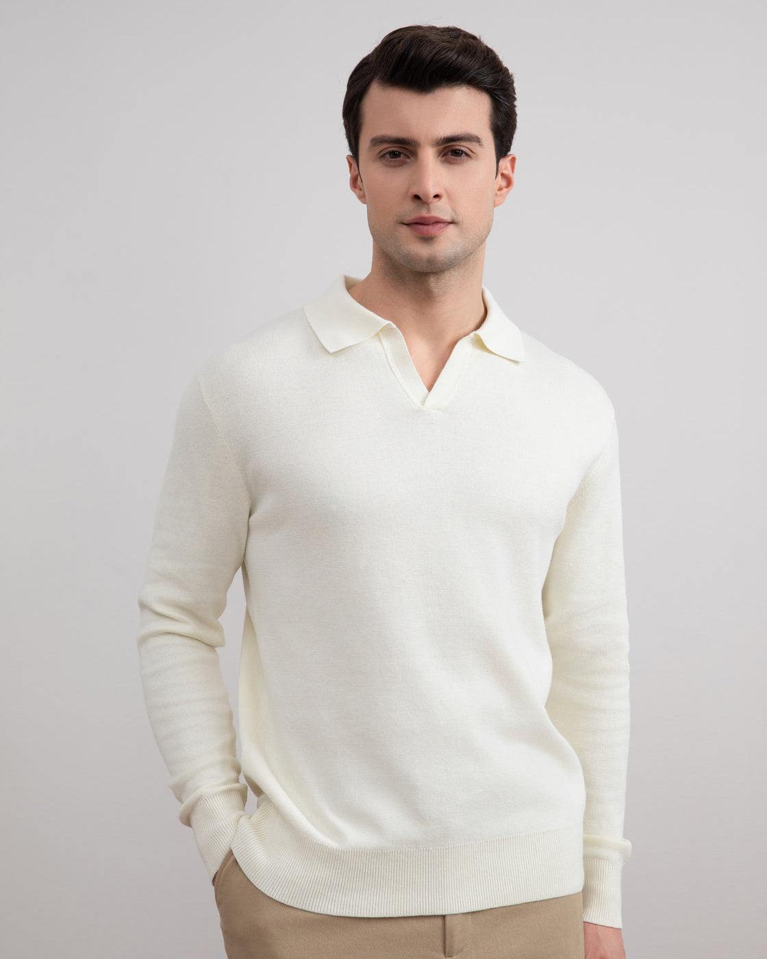 Uzun kollu Off-White Açık Polo