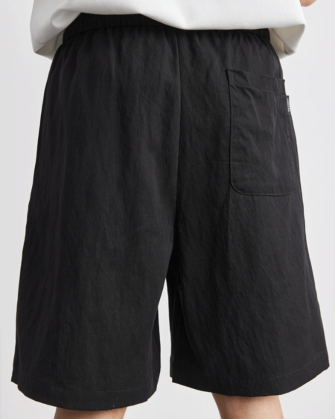 İpli Geniş Rahat Keten Şort