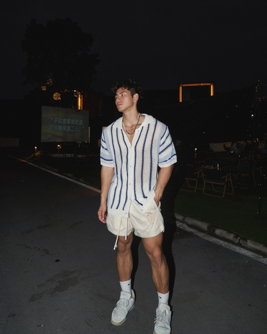 Açık Örgü Çizgili Düğmeli Gömlek