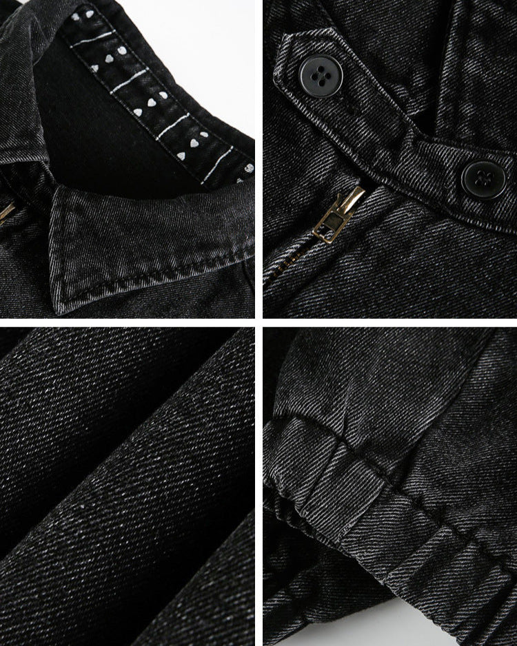 Büyük Boy Siyah Denim Fermuarlı Ceket