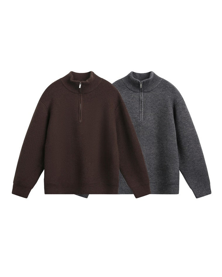 復古環針織半拉鍊毛衣