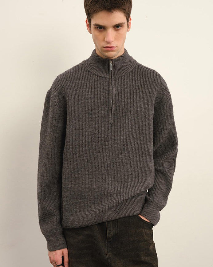 復古環針織半拉鍊毛衣