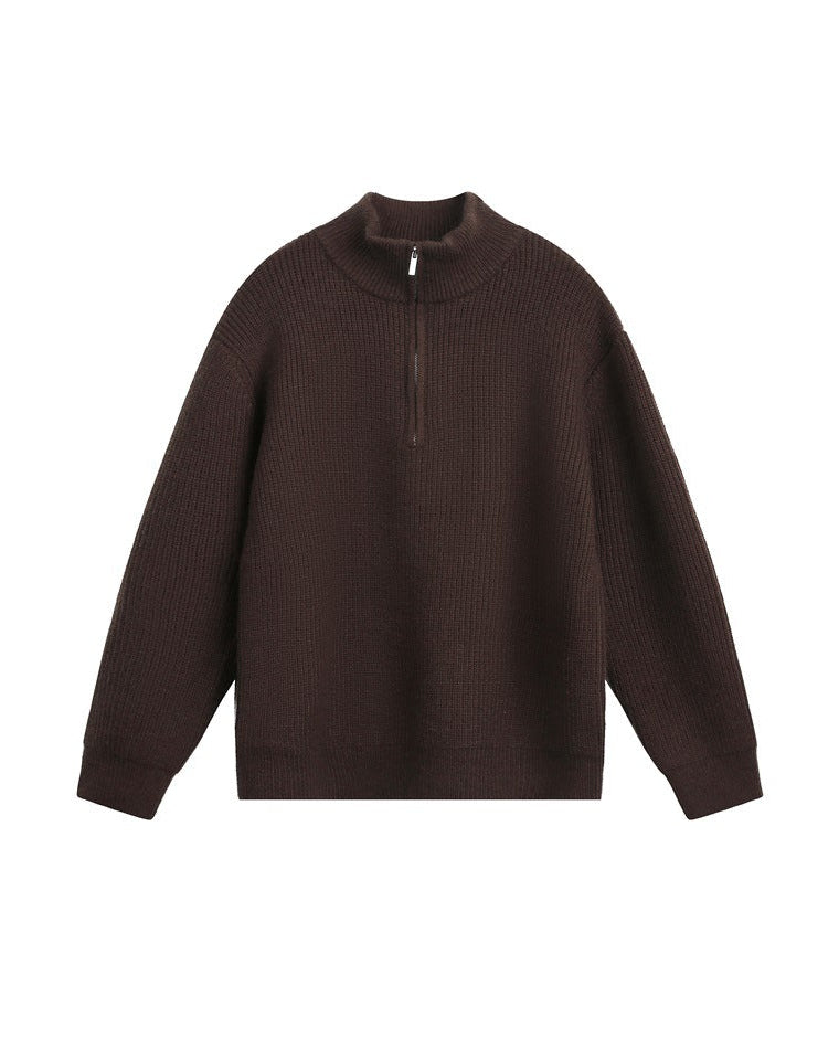 復古環針織半拉鍊毛衣