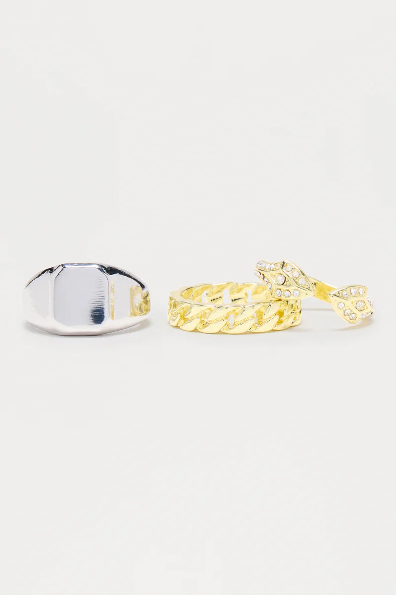 經典銘牌戒指套裝 - 金/多色