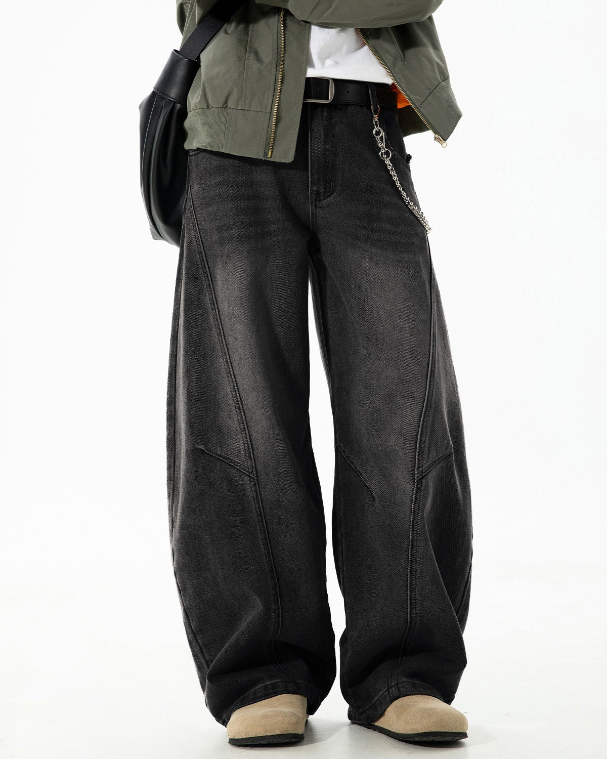 轮廓水洗直筒牛仔裤