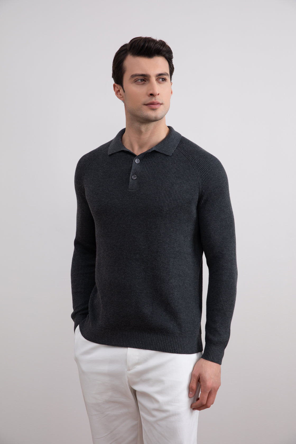 炭灰色英式罗纹 Polo 衫