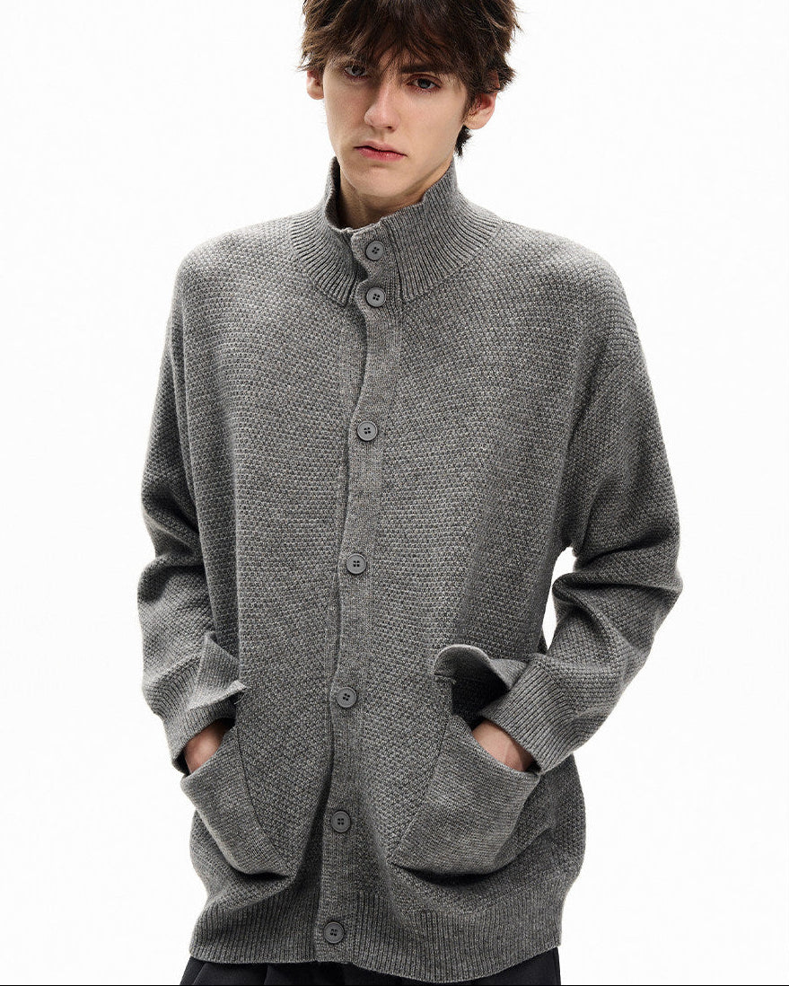 Textured Knit Wool Blend Cardigan