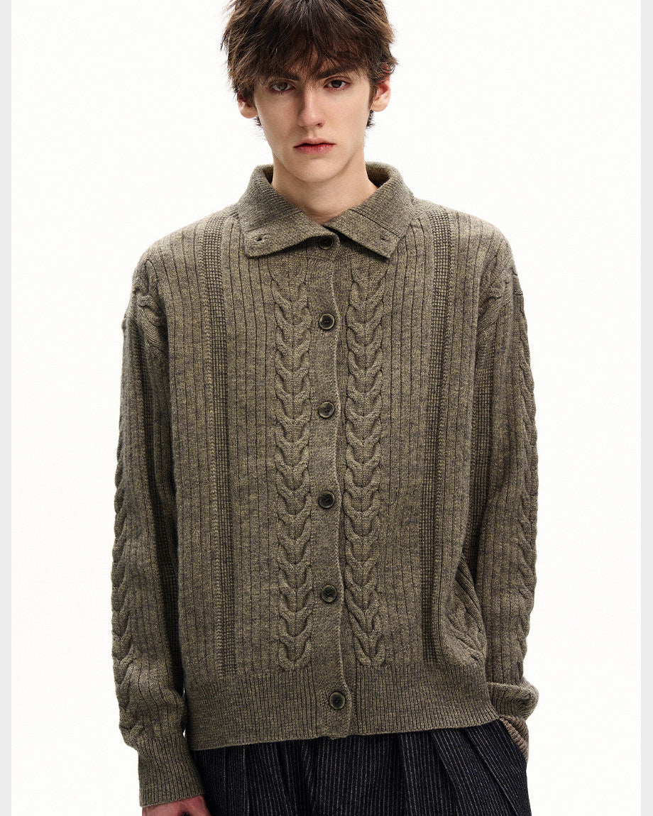 Collared Cable Knit Cardigan