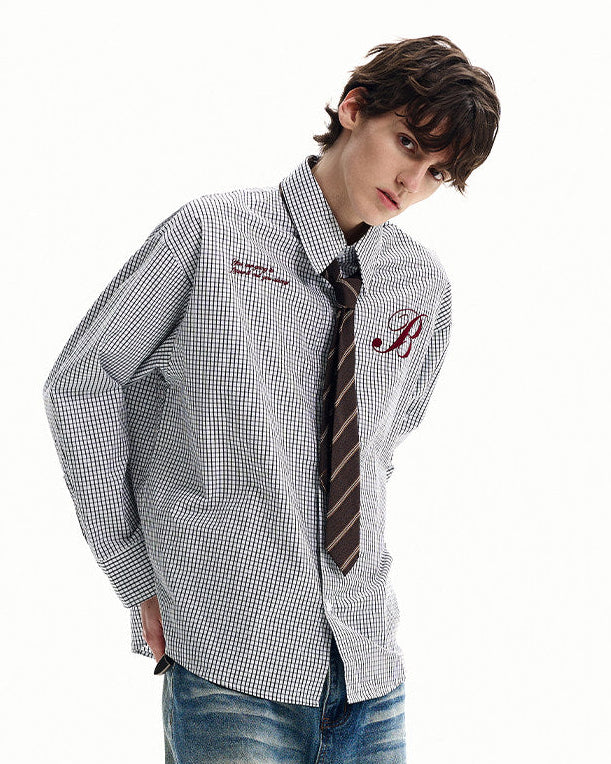 Checked Cotton Embroidered Shirt