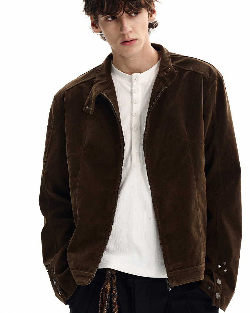 Suede Stand Collar Zip Jacket