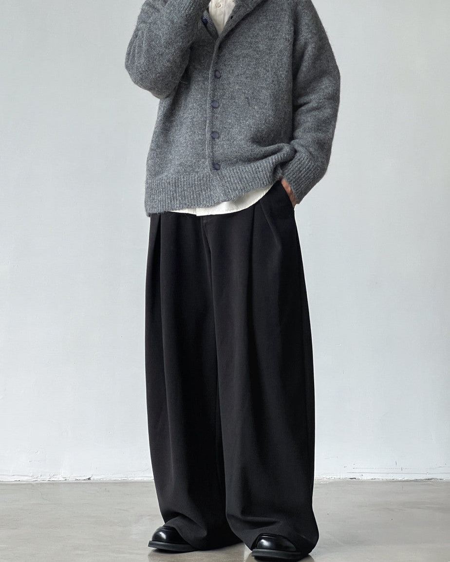 Wool Blend Wide Pleat Trousers