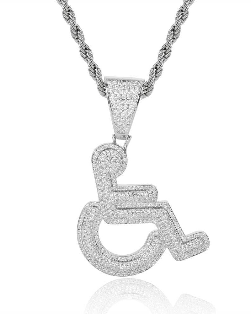 Iced Wheelchair Symbol Pendant Necklace
