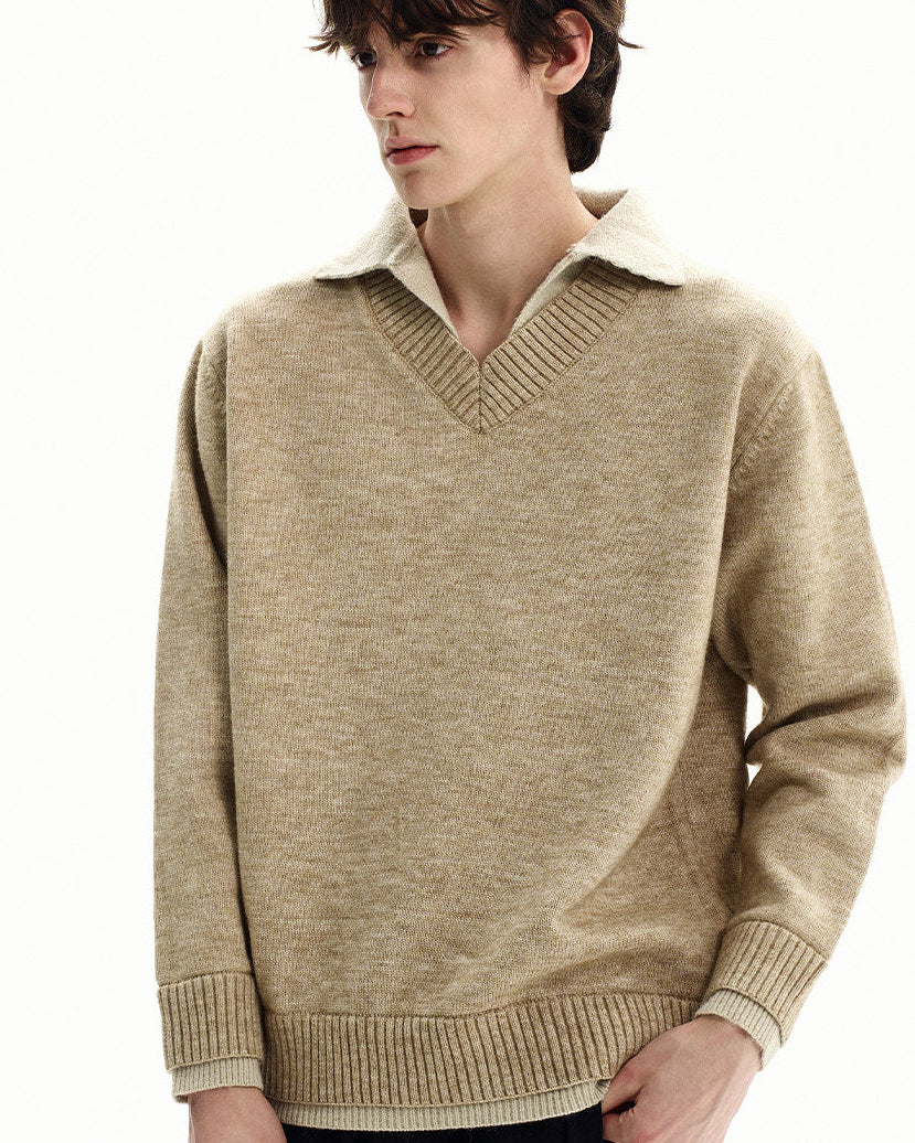 Merino Blend Knit Polo Sweater