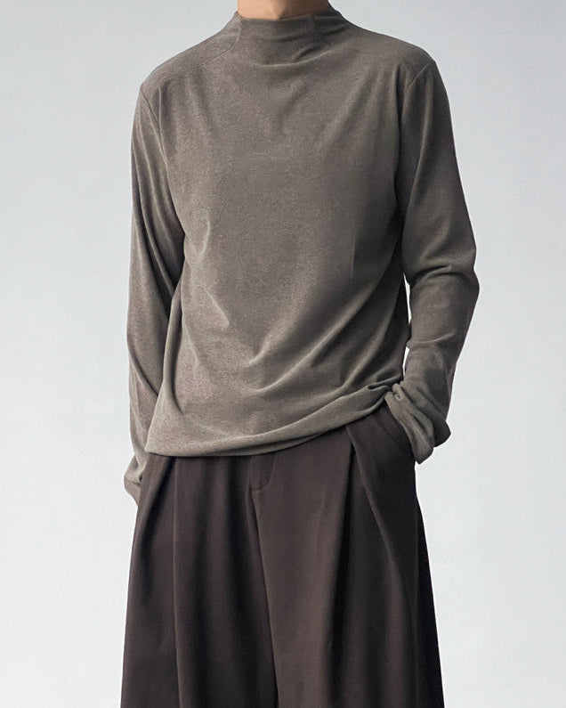 Solid Cotton Mock Neck Long Sleeve Top